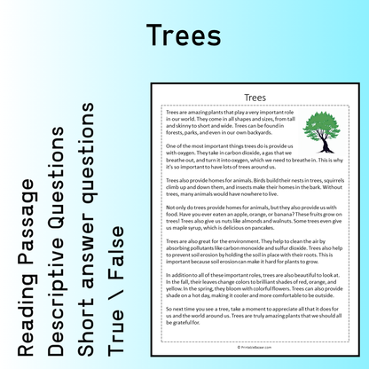 Trees | Reading Comprehension Passage Printable Worksheet