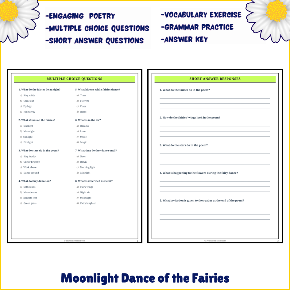 Moonlight Dance of the Fairies | Poem Grammar Worksheet Printable Activity