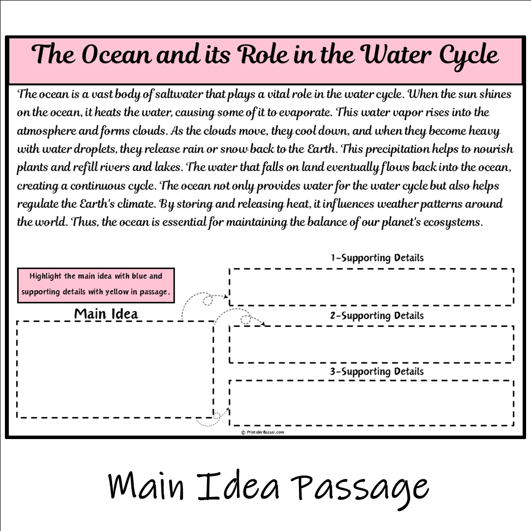 The Ocean and its Role in the Water Cycle | Main Idea and Supporting Details Reading Passage and Questions