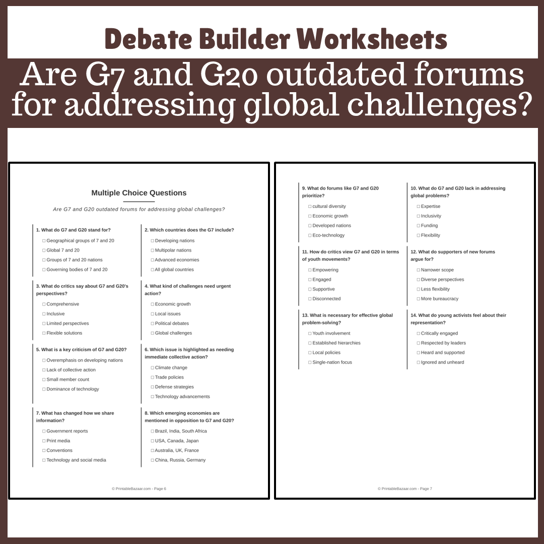 Are G7 and G20 outdated forums for addressing global challenges? | Favour and Against Worksheet Printable Activity