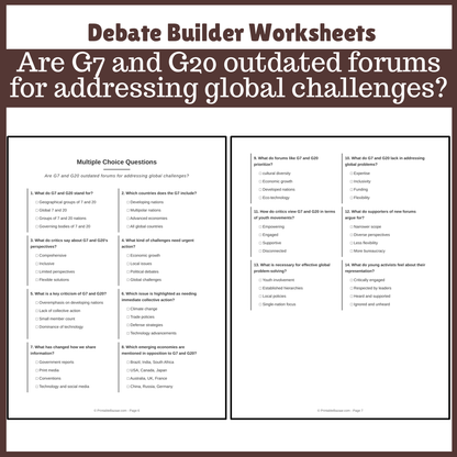 Are G7 and G20 outdated forums for addressing global challenges? | Favour and Against Worksheet Printable Activity