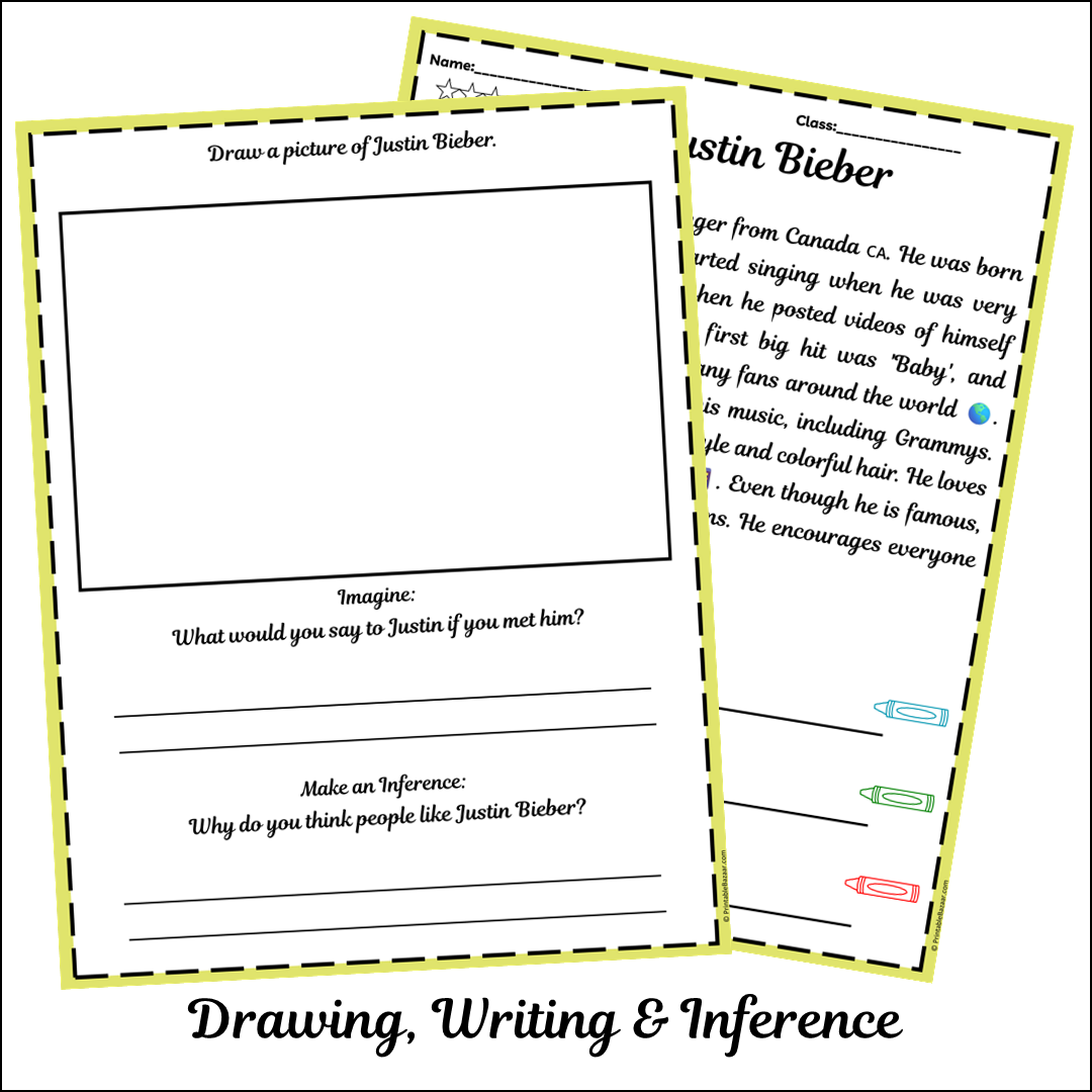 Justin Bieber | Short Reading Comprehension Creative Worksheet