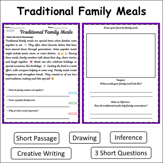 Traditional Family Meals | Short Reading Comprehension Creative Worksheet