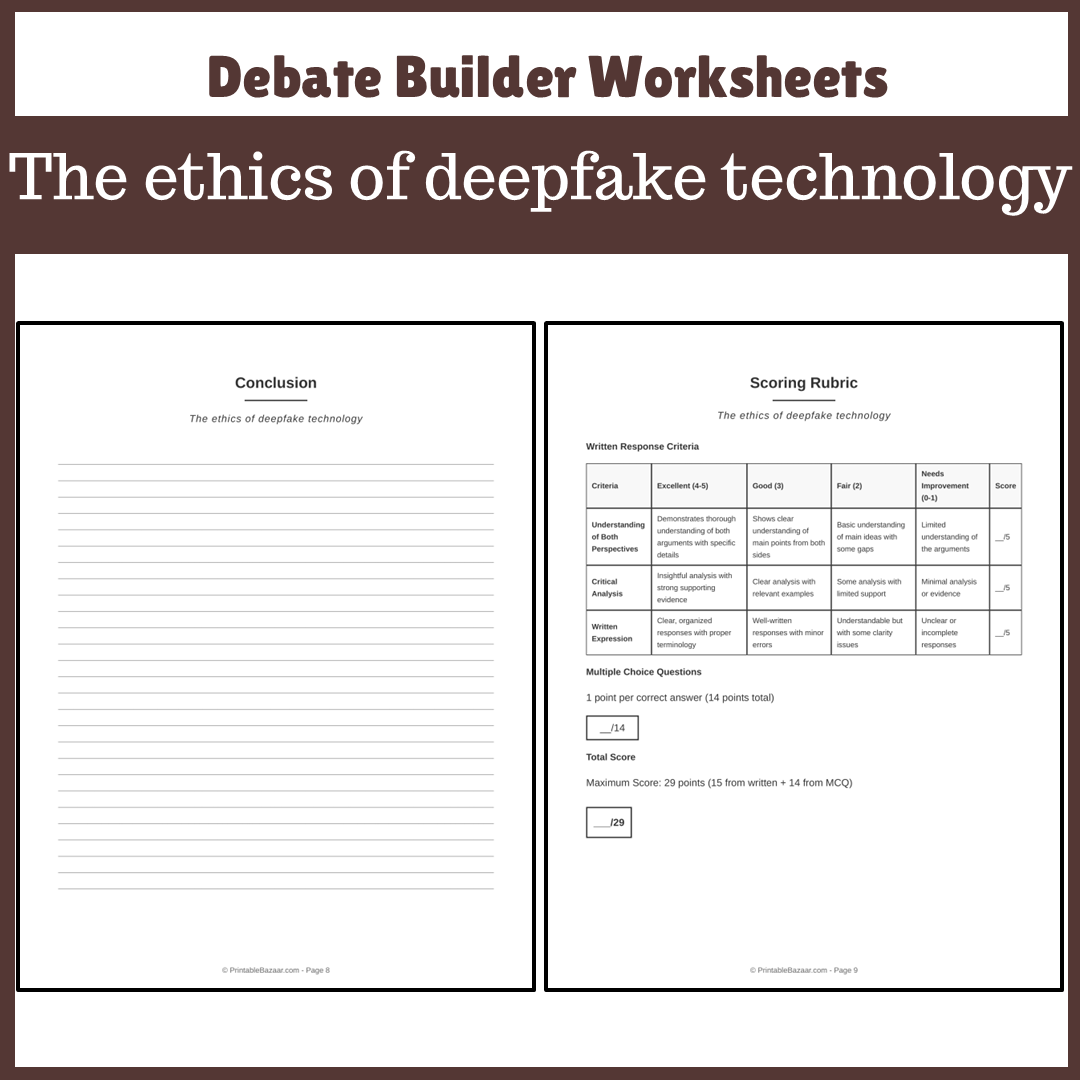 The ethics of deepfake technology | Favour and Against Worksheet Printable Activity