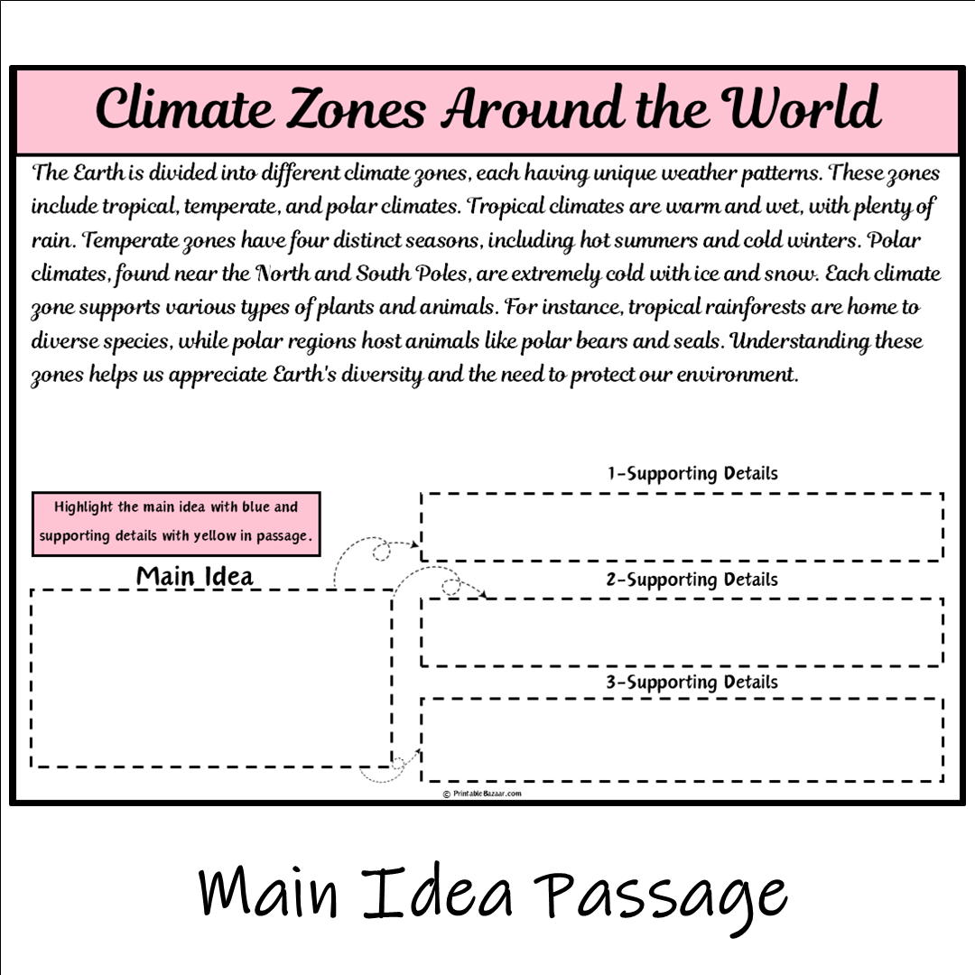 Climate Zones Around the World | Main Idea and Supporting Details Reading Passage and Questions