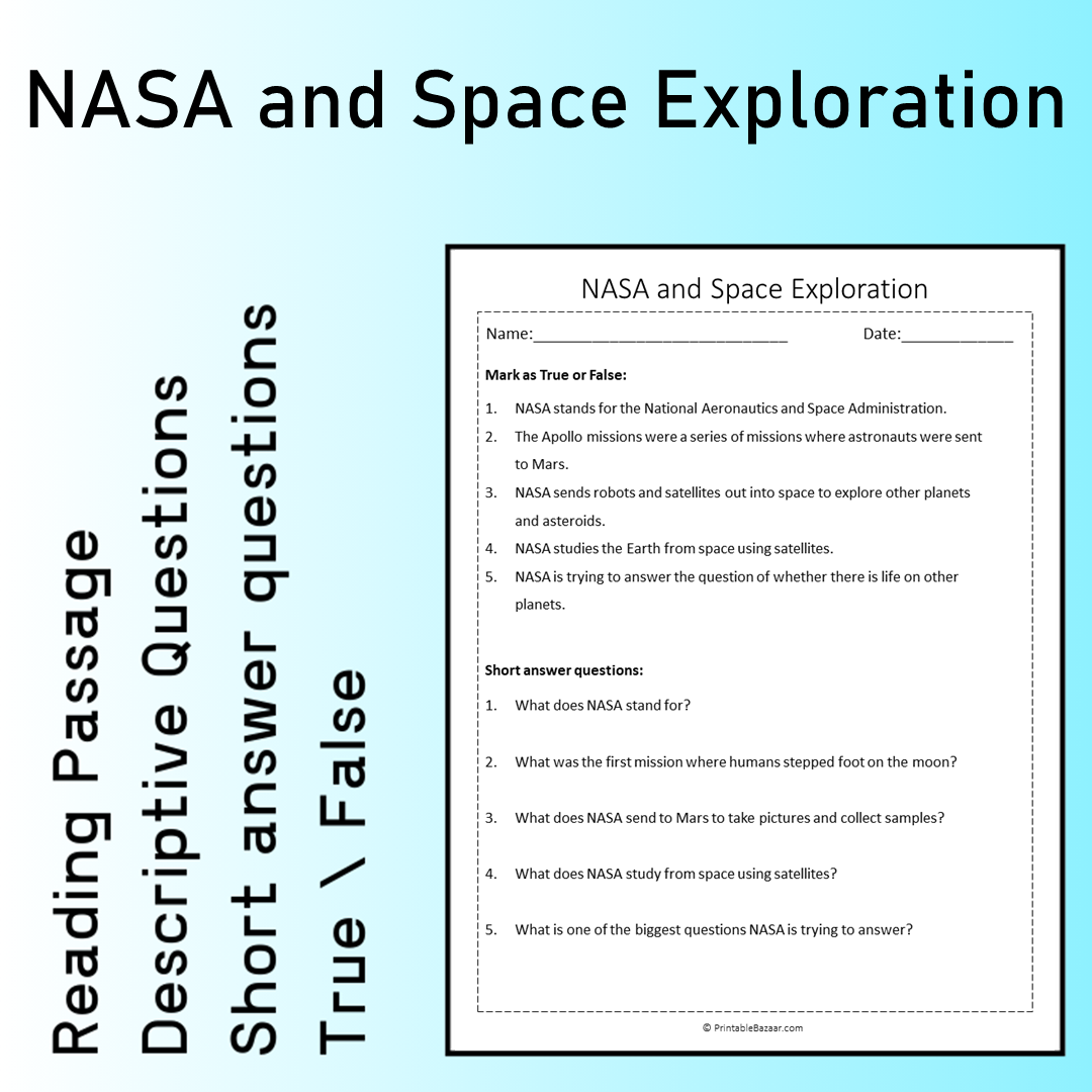 NASA and Space Exploration | Reading Comprehension Passage Printable Worksheet