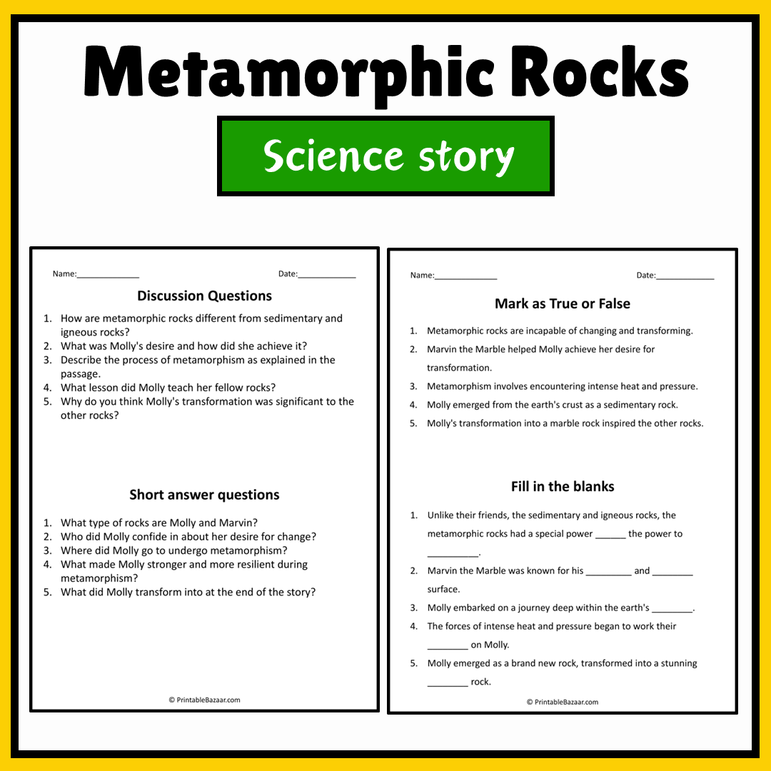 Metamorphic Rocks | Science Story Reading Comprehension Activity