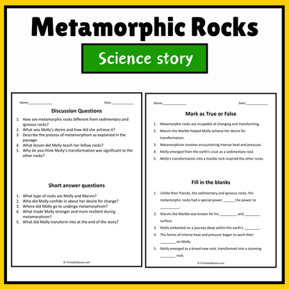Metamorphic Rocks | Science Story Reading Comprehension Activity