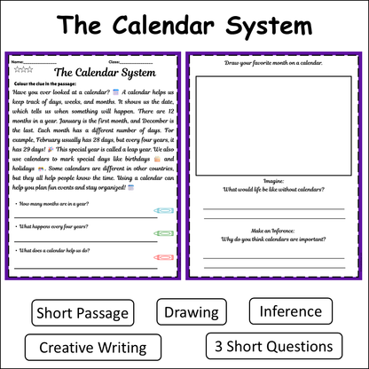 The Calendar System | Short Reading Comprehension Creative Worksheet