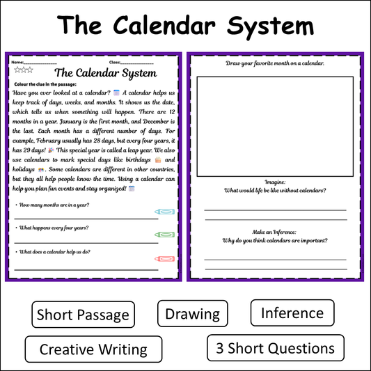 The Calendar System | Short Reading Comprehension Creative Worksheet