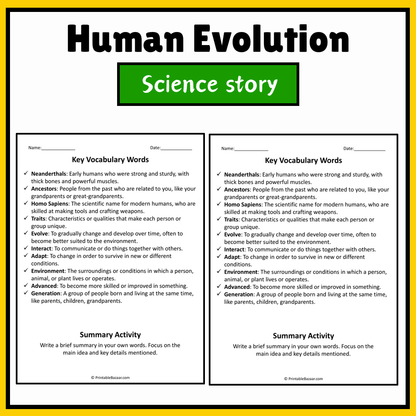 Human Evolution | Science Story Reading Comprehension Activity