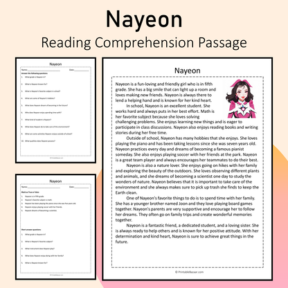 Nayeon | Reading Comprehension Passage Printable Activity