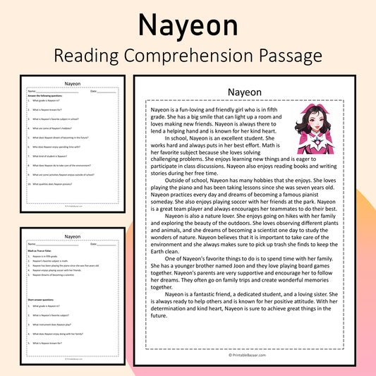 Nayeon | Reading Comprehension Passage Printable Activity