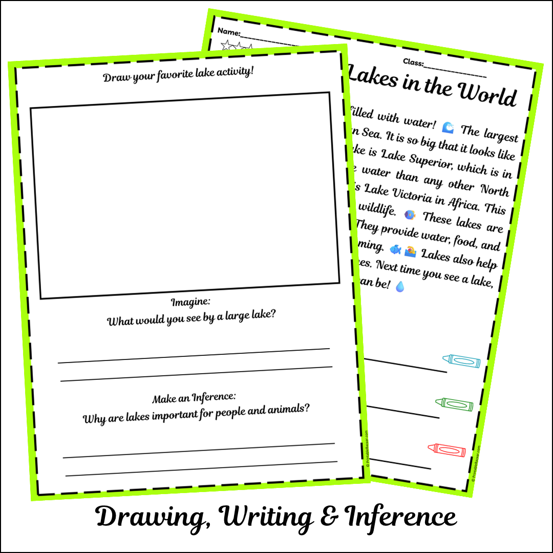 Largest Lakes in the World | Short Reading Comprehension Creative Worksheet