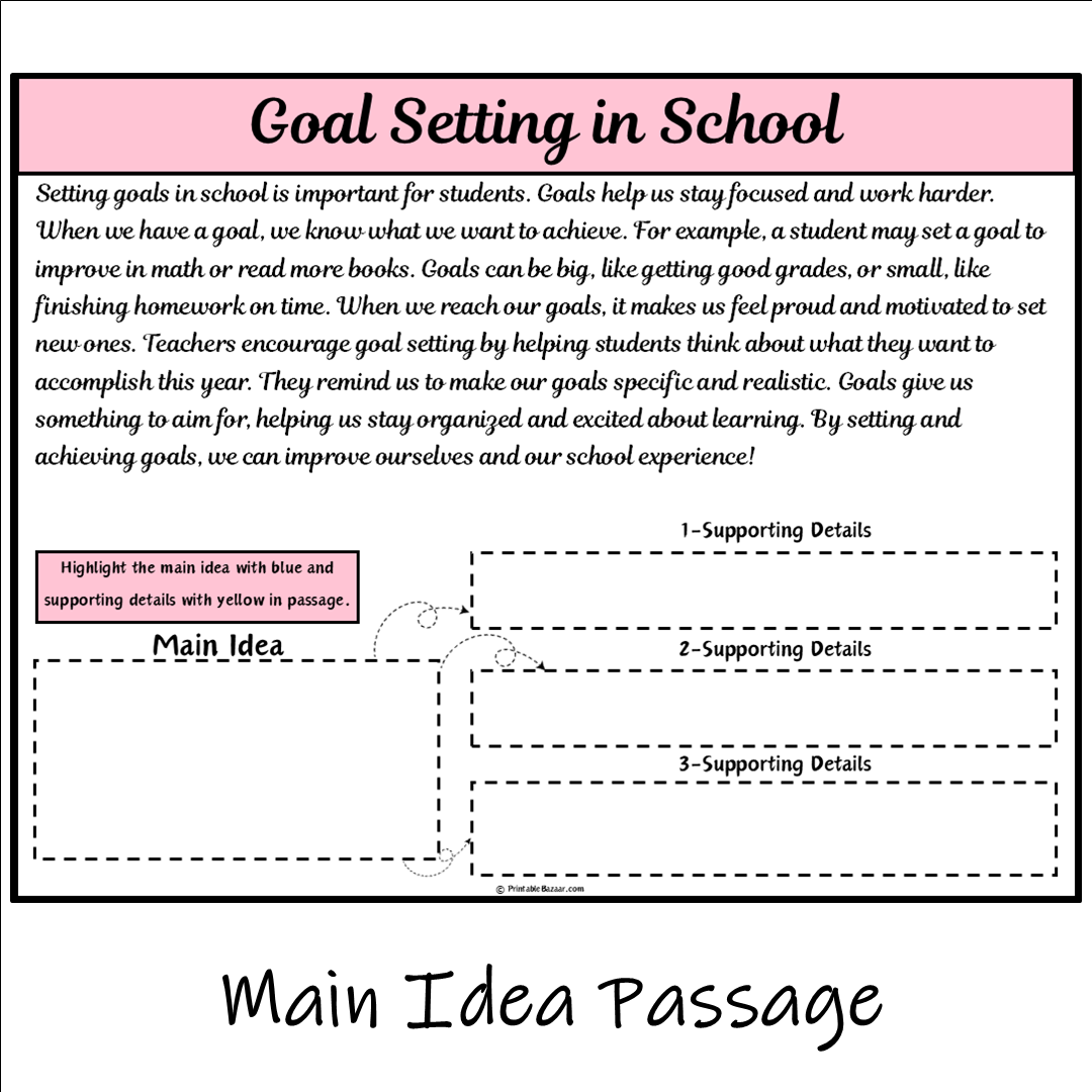 Goal Setting in School | Main Idea and Supporting Details Reading Passage and Questions