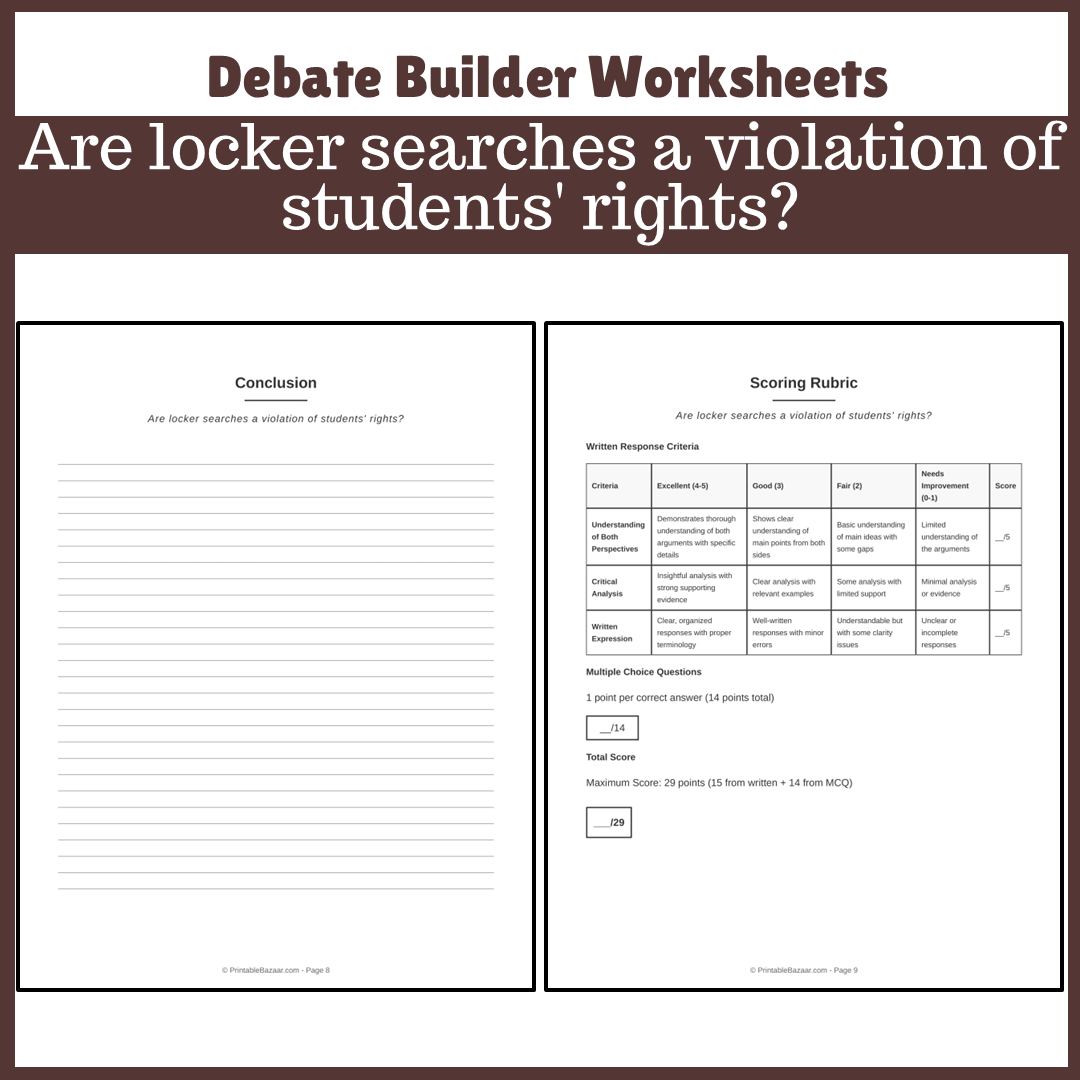 Are locker searches a violation of students' rights? | Favour and Against Worksheet Printable Activity