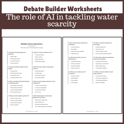 The role of AI in tackling water scarcity | Favour and Against Worksheet Printable Activity