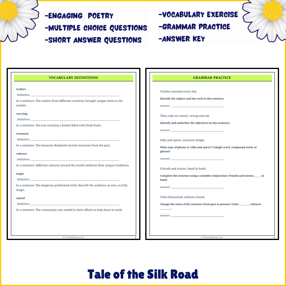 Tale of the Silk Road | Poem Grammar Worksheet Printable Activity