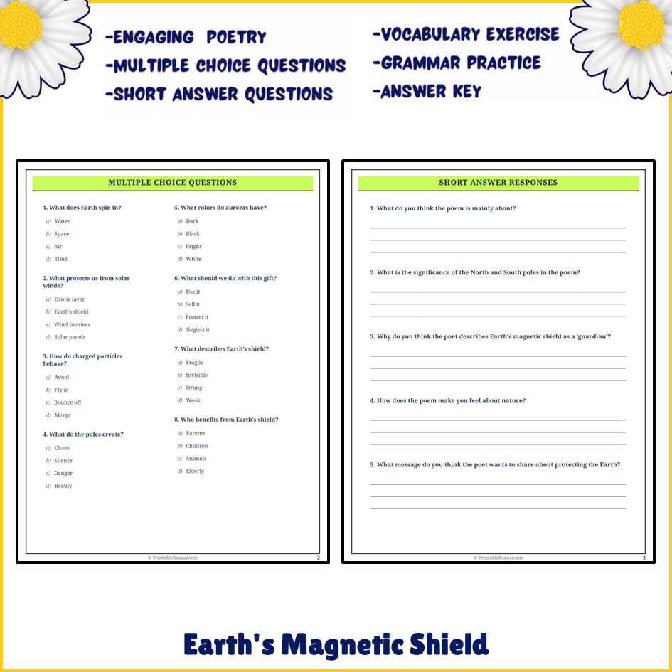 Earth's Magnetic Shield | Poem Grammar Worksheet Printable Activity