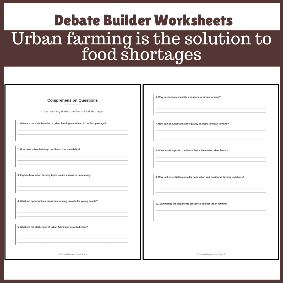 Urban farming is the solution to food shortages | Favour and Against Worksheet Printable Activity