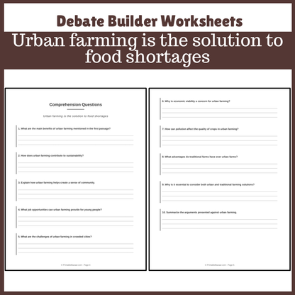 Urban farming is the solution to food shortages | Favour and Against Worksheet Printable Activity