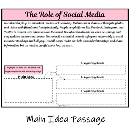 The Role of Social Media | Main Idea and Supporting Details Reading Passage and Questions