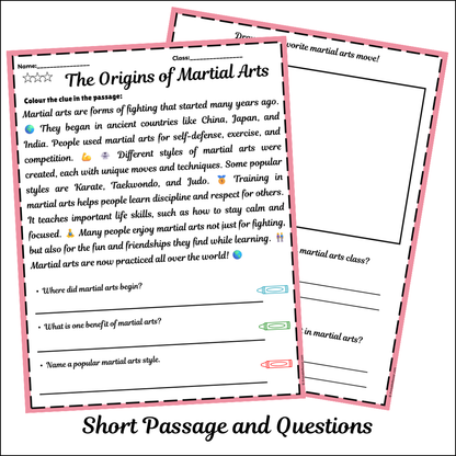 The Origins of Martial Arts | Short Reading Comprehension Creative Worksheet