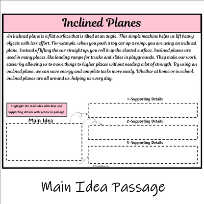 Inclined Planes | Main Idea and Supporting Details Reading Passage and Questions