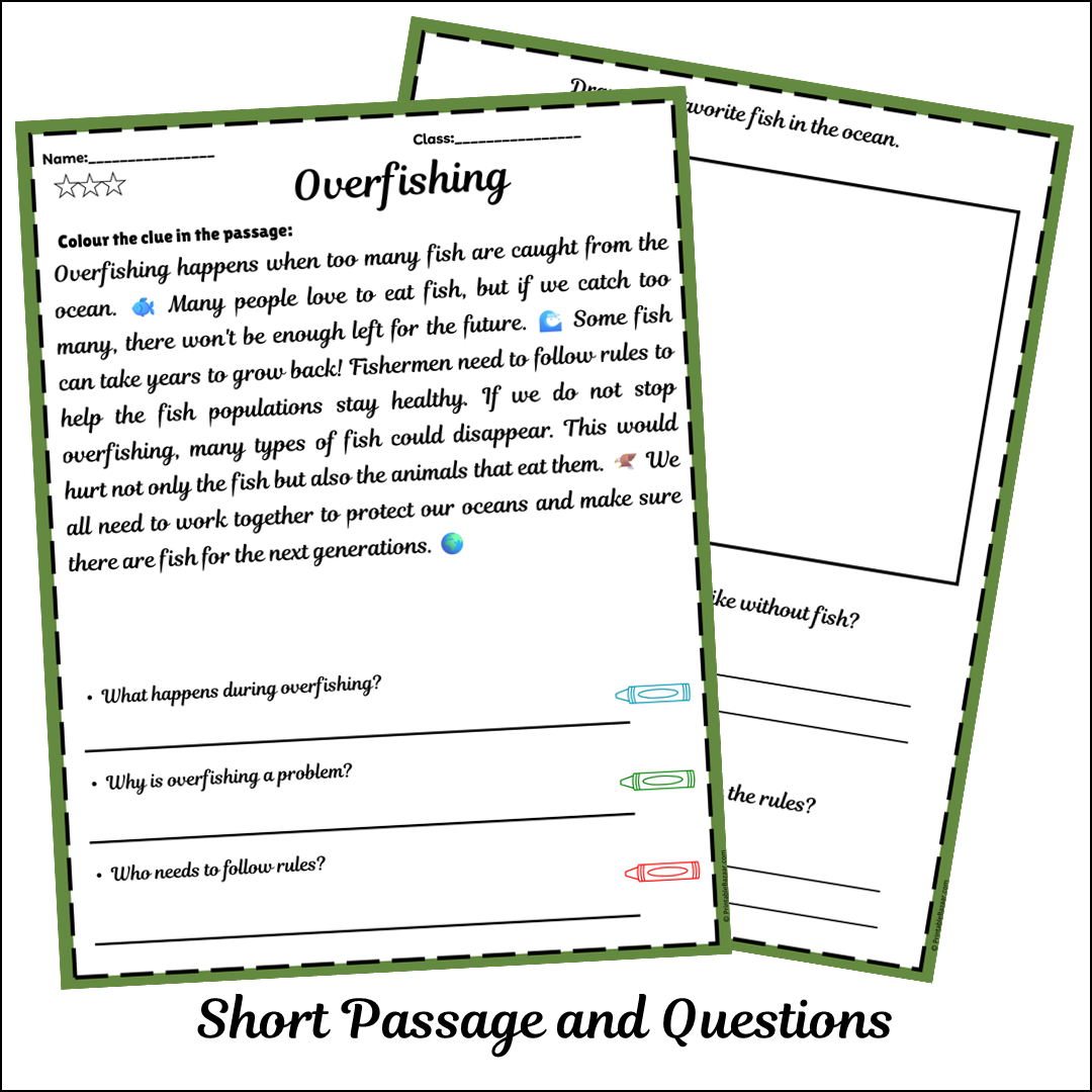 Overfishing | Short Reading Comprehension Creative Worksheet