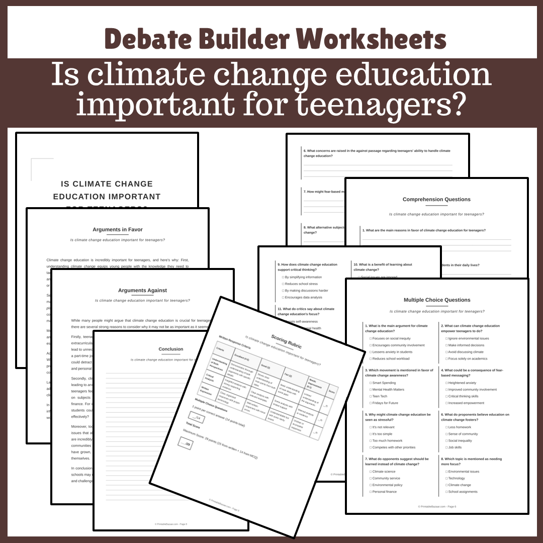 Is climate change education important for teenagers? | Favour and Against Worksheet Printable Activity
