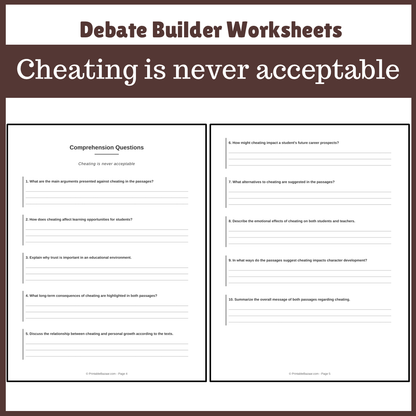 Cheating is never acceptable | Favour and Against Worksheet Printable Activity