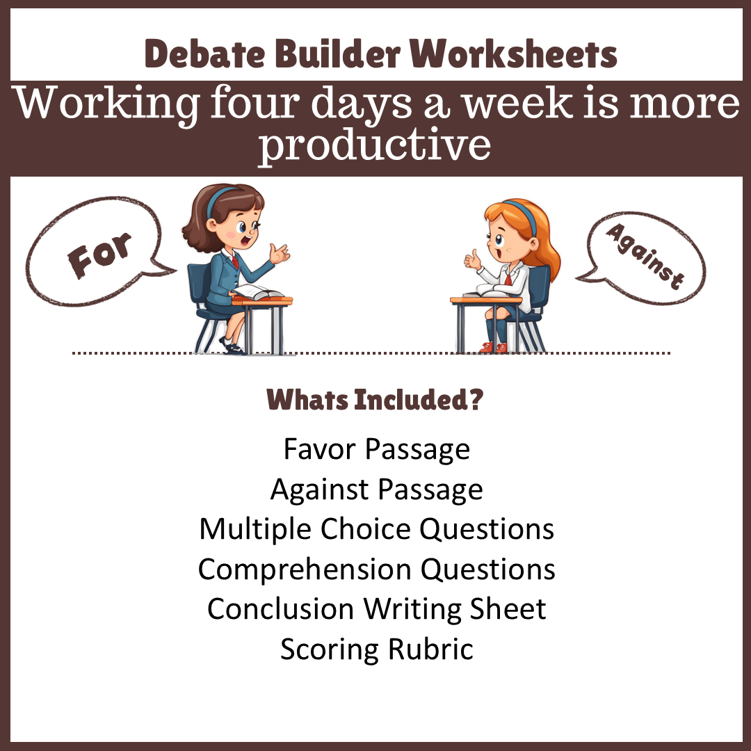 Working four days a week is more productive | Favour and Against Worksheet Printable Activity