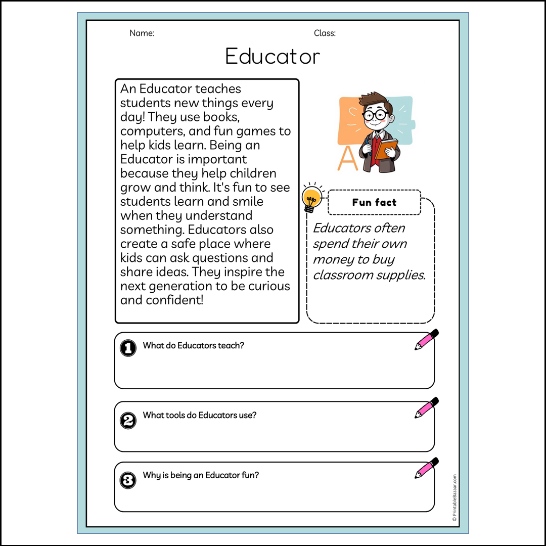 Educator | Reading Passage Comprehension Questions Writing Facts Worksheet