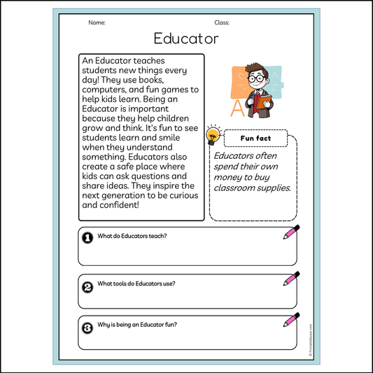 Educator | Reading Passage Comprehension Questions Writing Facts Worksheet