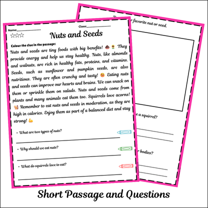 Nuts and Seeds | Short Reading Comprehension Creative Worksheet