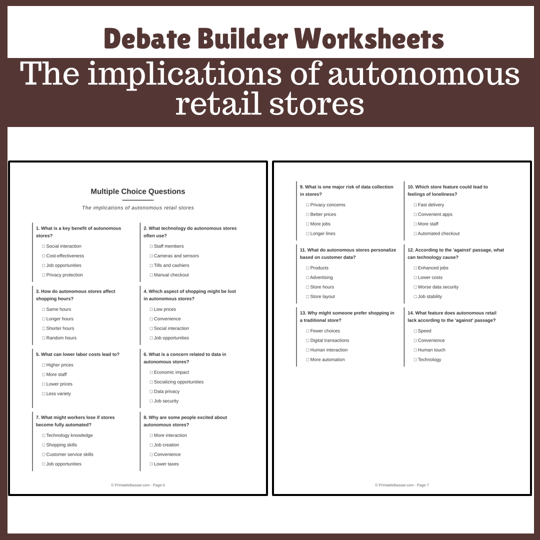 The implications of autonomous retail stores | Favour and Against Worksheet Printable Activity