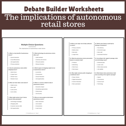 The implications of autonomous retail stores | Favour and Against Worksheet Printable Activity