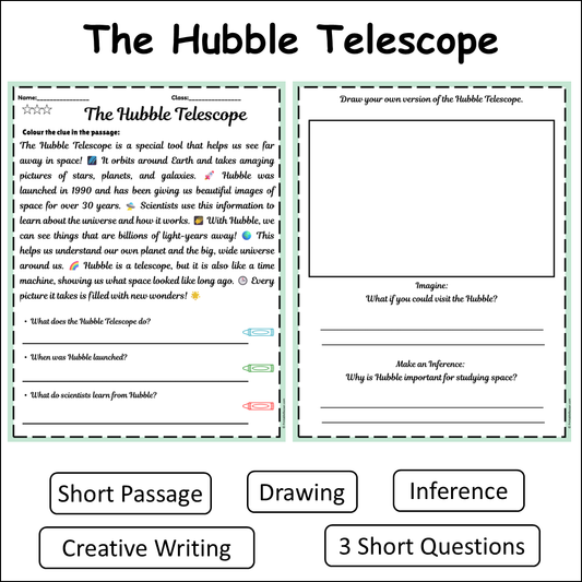 The Hubble Telescope | Short Reading Comprehension Creative Worksheet