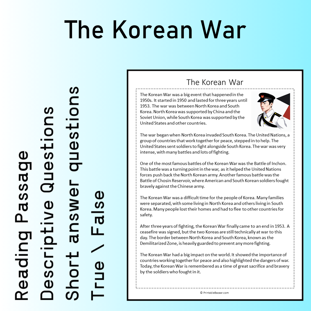 The Korean War | Reading Comprehension Passage Printable Worksheet