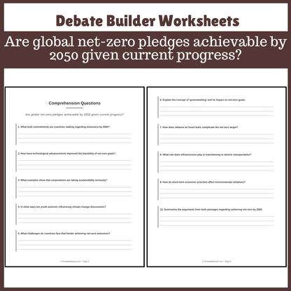 Are global net-zero pledges achievable by 2050 given current progress? | Favour and Against Worksheet Printable Activity
