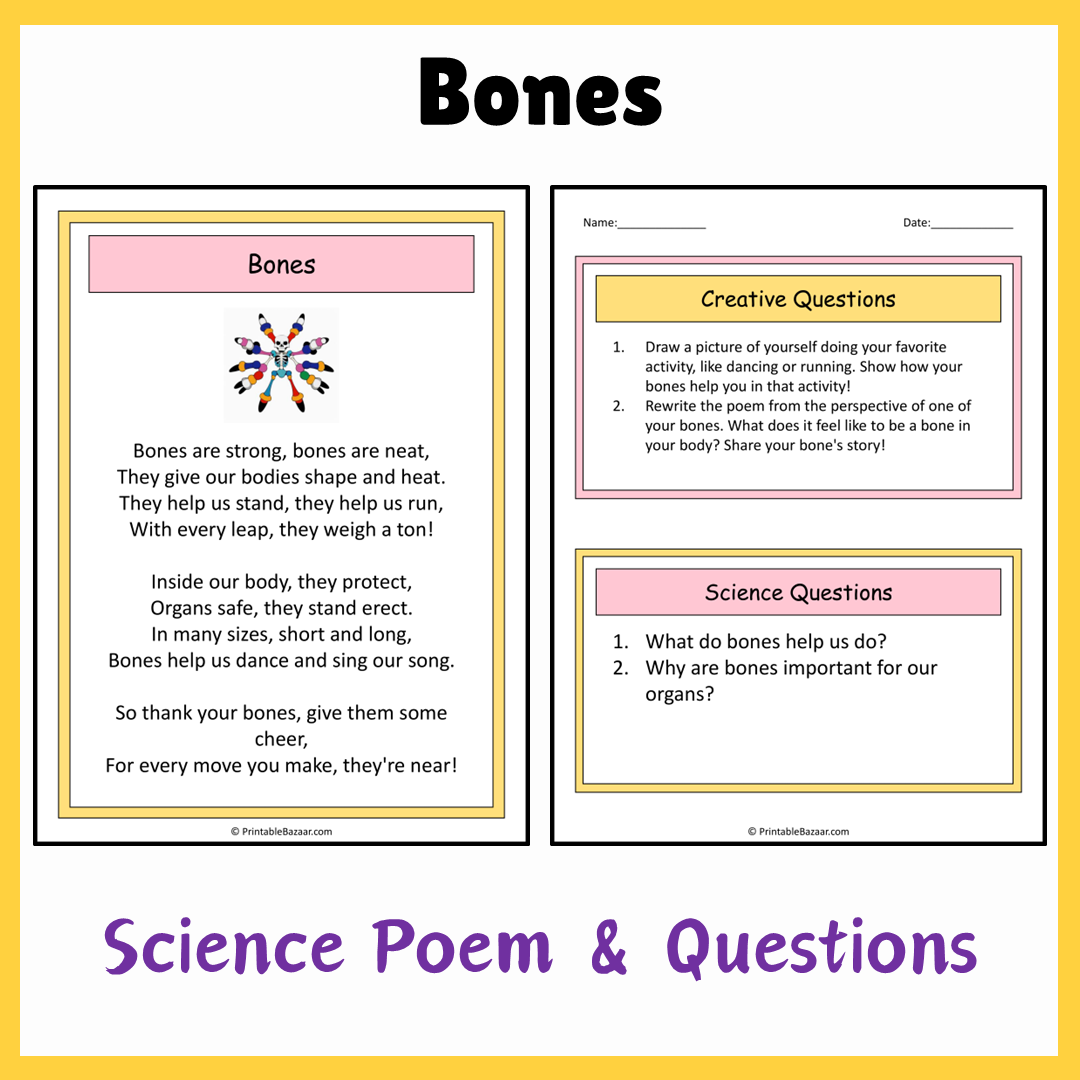 Bones | Science Poem Reading Comprehension Activity