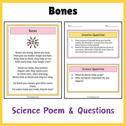 Bones | Science Poem Reading Comprehension Activity