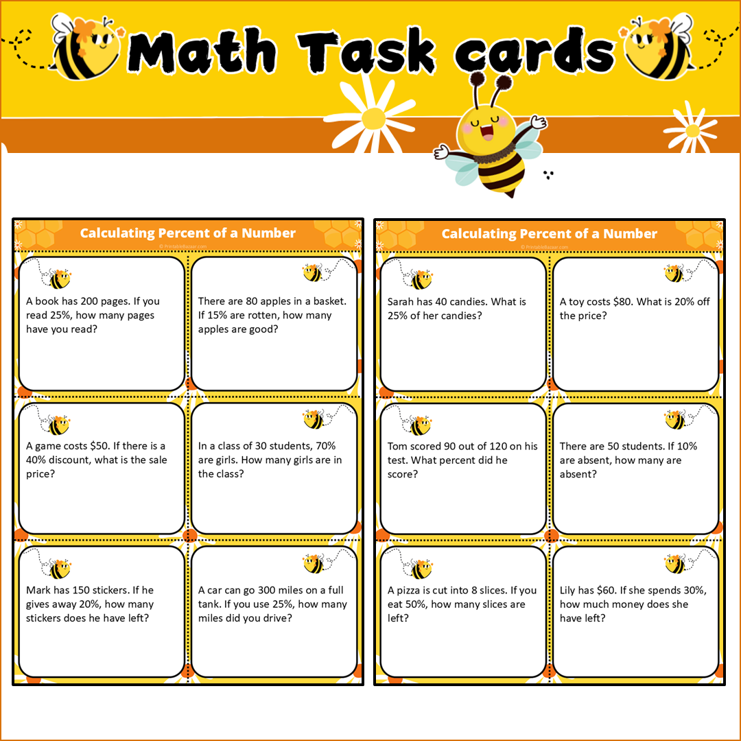 Calculating Percent of a Number | Math Task Cards