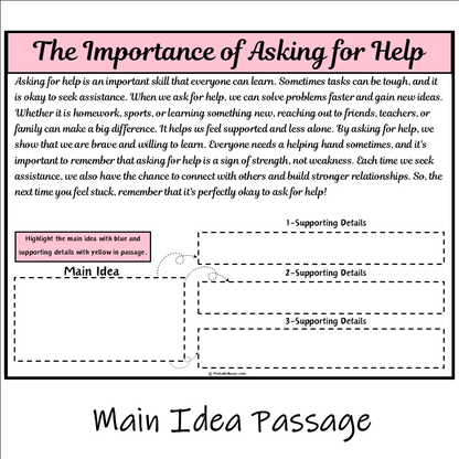 The Importance of Asking for Help | Main Idea and Supporting Details Reading Passage and Questions