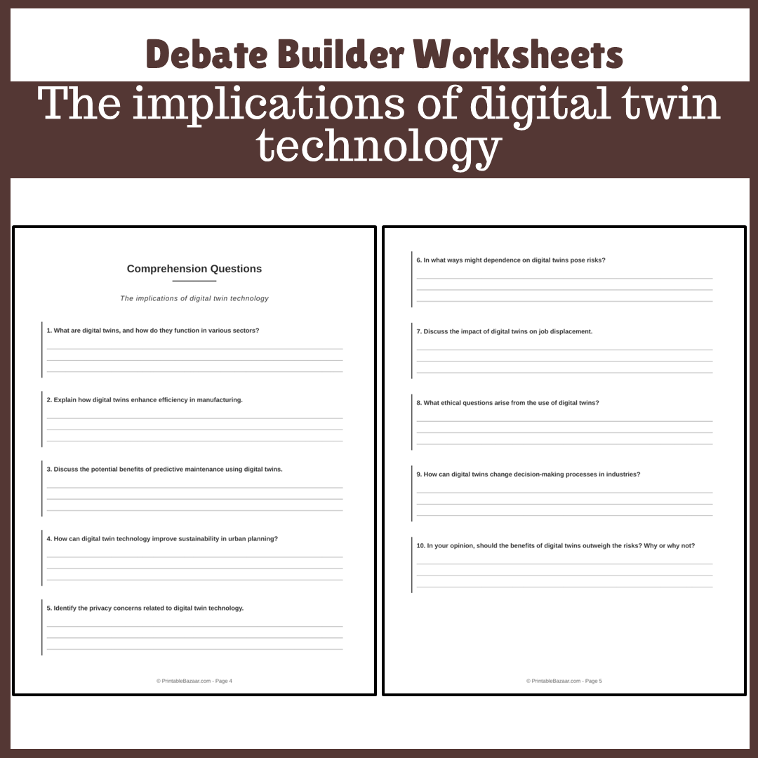 The implications of digital twin technology | Favour and Against Worksheet Printable Activity