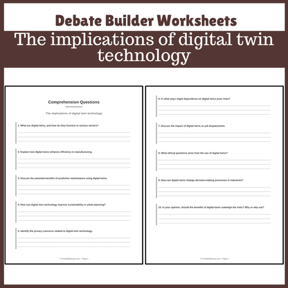 The implications of digital twin technology | Favour and Against Worksheet Printable Activity