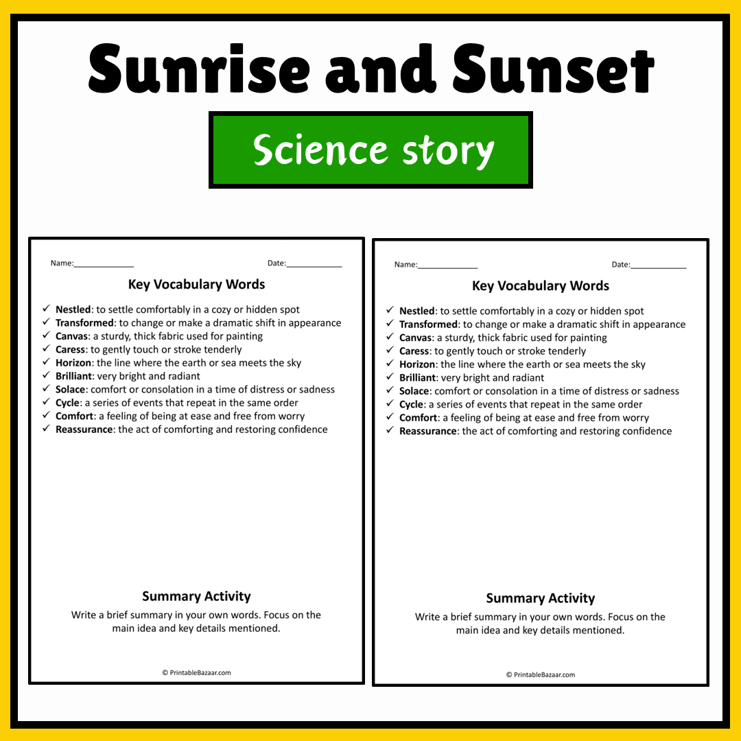 Sunrise and Sunset | Science Story Reading Comprehension Activity