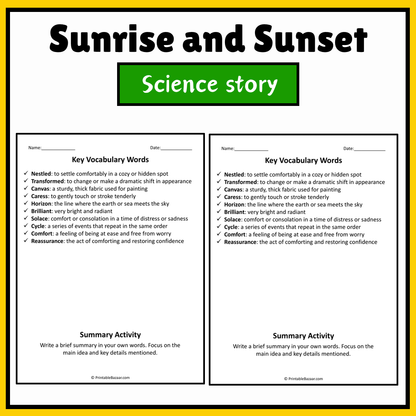 Sunrise and Sunset | Science Story Reading Comprehension Activity