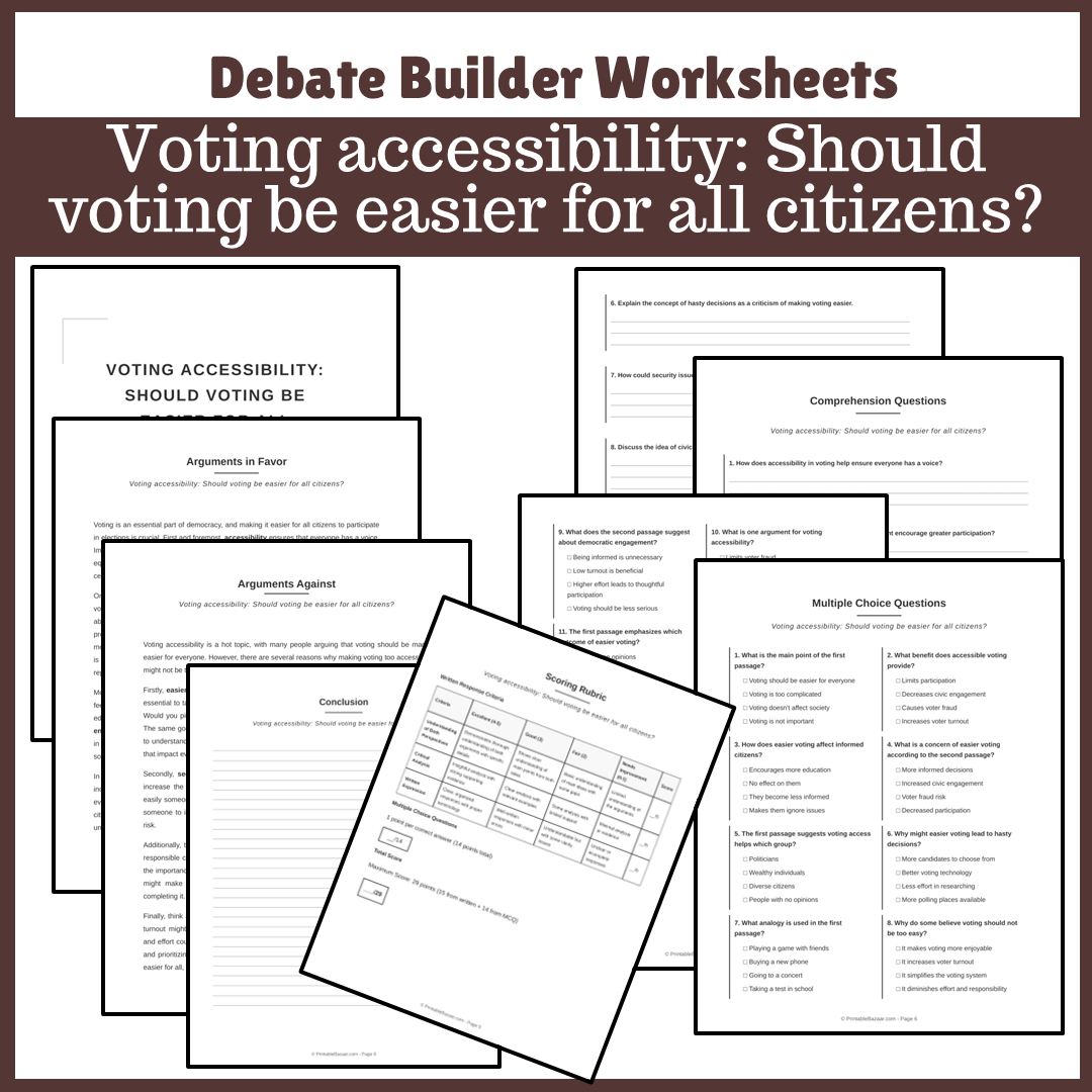 Voting accessibility: Should voting be easier for all citizens? | Favour and Against Worksheet Printable Activity