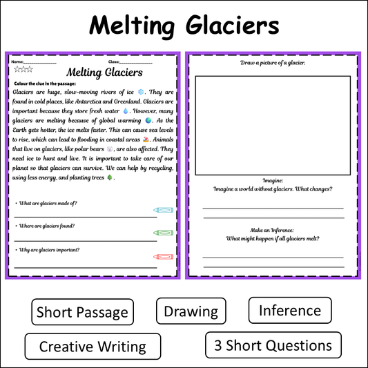 Melting Glaciers | Short Reading Comprehension Creative Worksheet